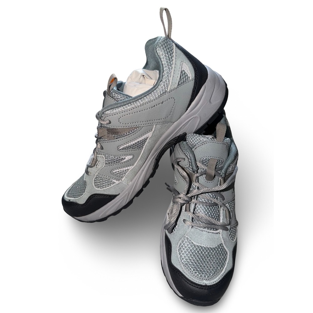 Mens Hiking Shoes Light Gray Black Mesh Leather Trail Sneaker Sz 9.5 - Picture 10 of 16